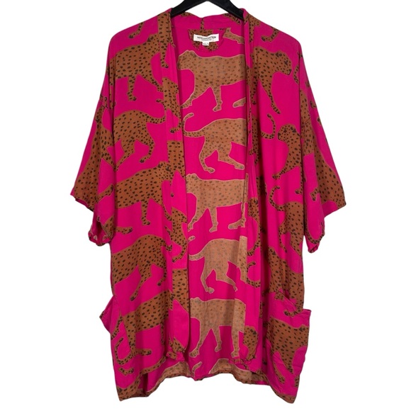 Emerson Fry Size XS/S Fete Pink Yarrow Cheetah Print Kimono - Picture 2 of 6
